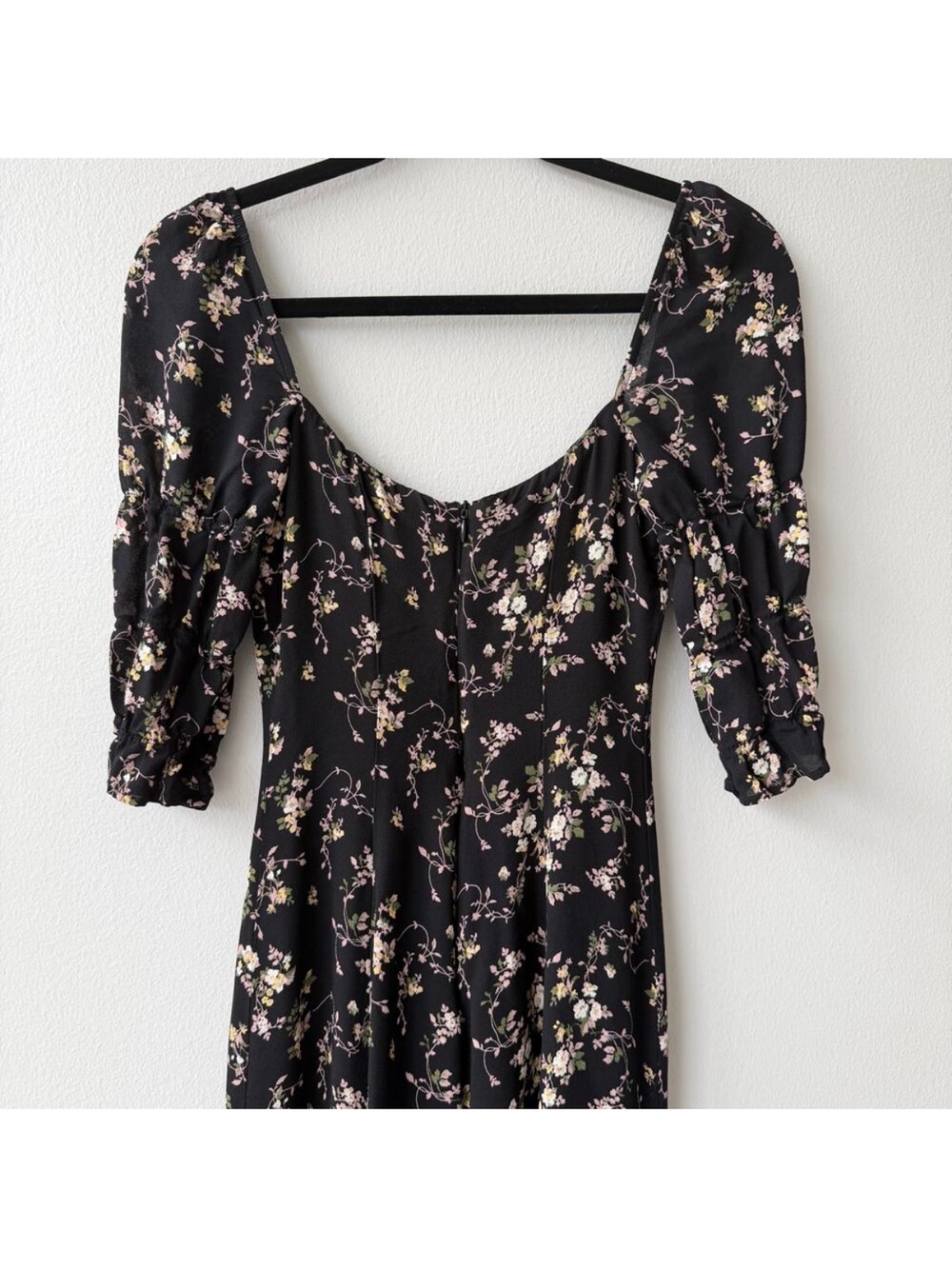 Reformation Clarissa Floral Midi Dress Black Slit Crepe Size 6 Medium - Picture 4 of 7